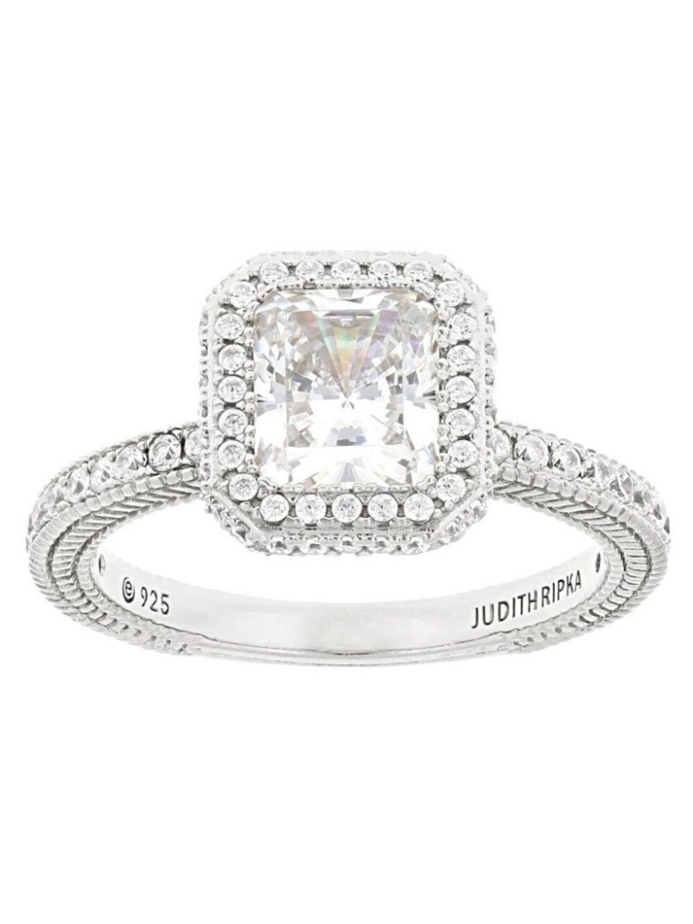 Judith Ripka Cubic Zirconia Rhodium Plated Sterling Silver Ring 3.56ctw Size 6